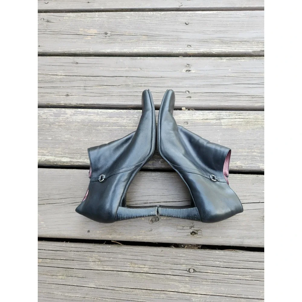 Vintage 90s Bandolino Urbane Ankle Boots Black Leather Square Toe Block Heel 9.5